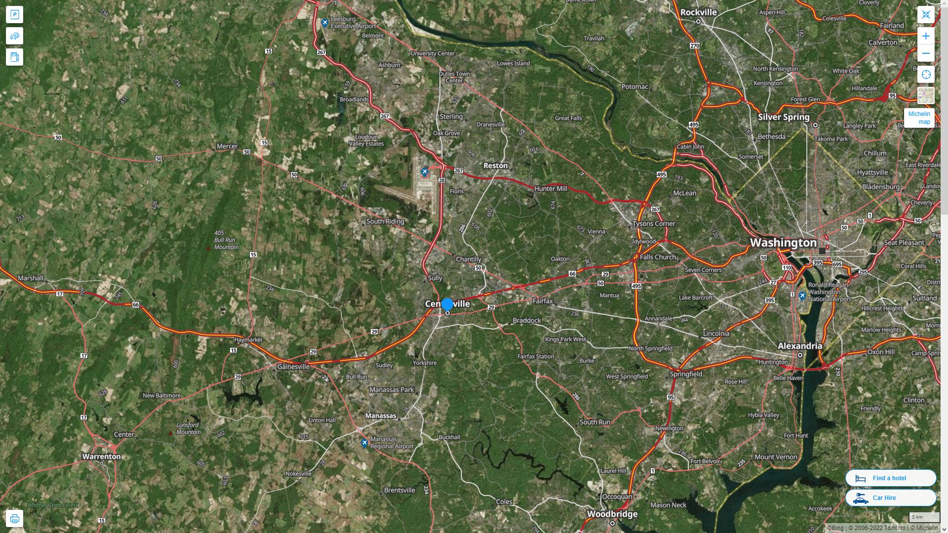 Centreville Virginia Highway and Road Map with Satellite View